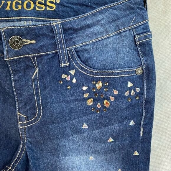 Vigoss The Jagger Stretch Demin Rhinestone Dark Blue Jeans Girls Size 14 - Picture 5 of 12